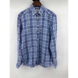 BD Baggies Mens Slim Fit Linen Cotton Plaid Button Down Shirt Blue L YA152 NWT